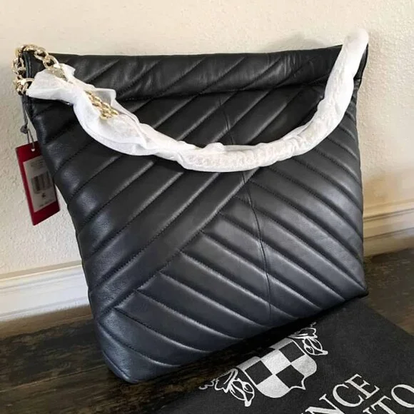 Vince Camuto Pehri Large Quilted Black Leather Hobo Shoulder Bag-24 HR SALE - Picture 3 of 6